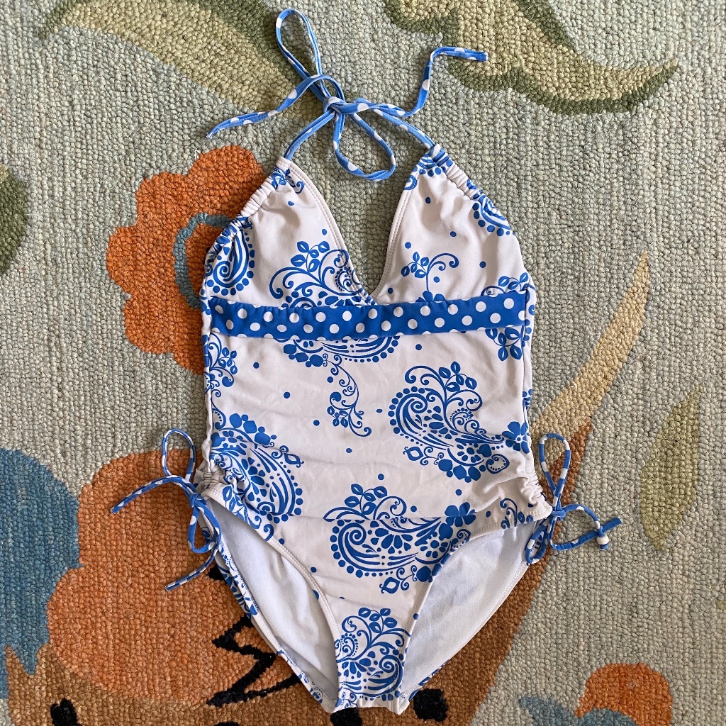 Athena I Y2k I Blue & White Print Polka Dot One Piece Swimsuit I Pick Your Fit